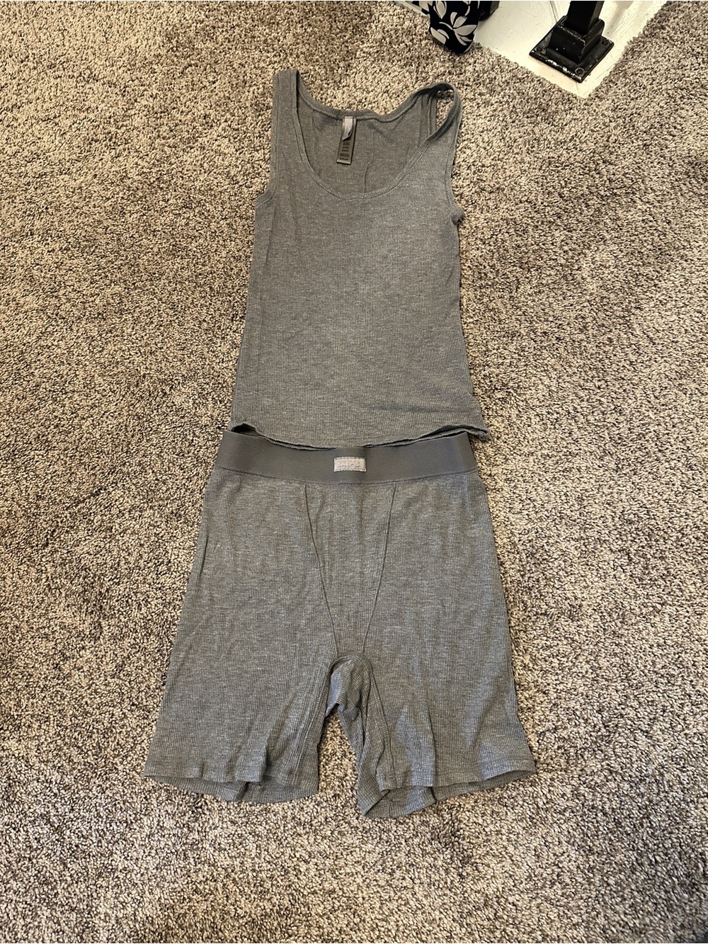 Skims Gray Ribbed Tank and Boxer Short Set